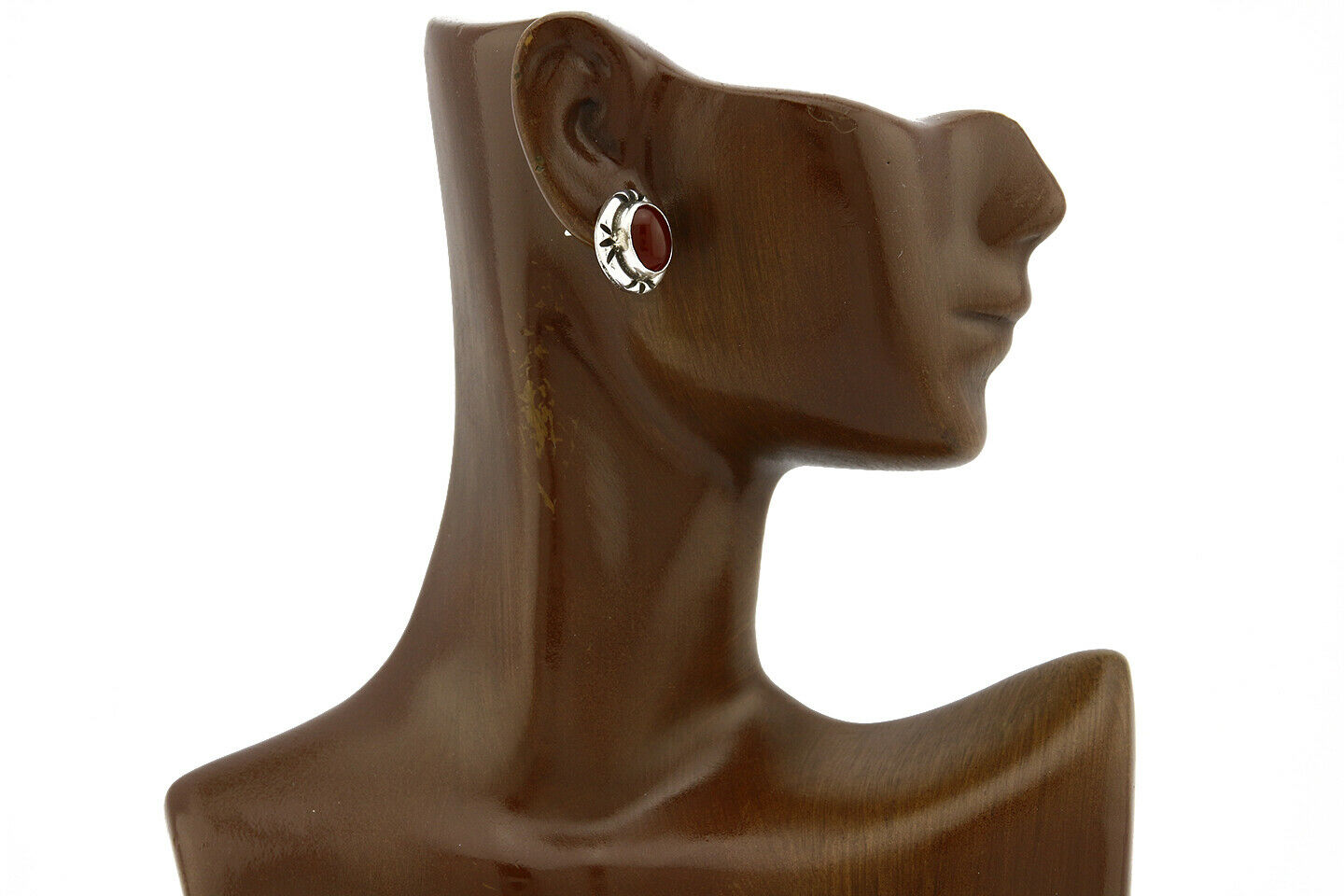 Navajo Hand Stamped Natural Mined Cornelian .925 SOLID Silver Stud Earrings