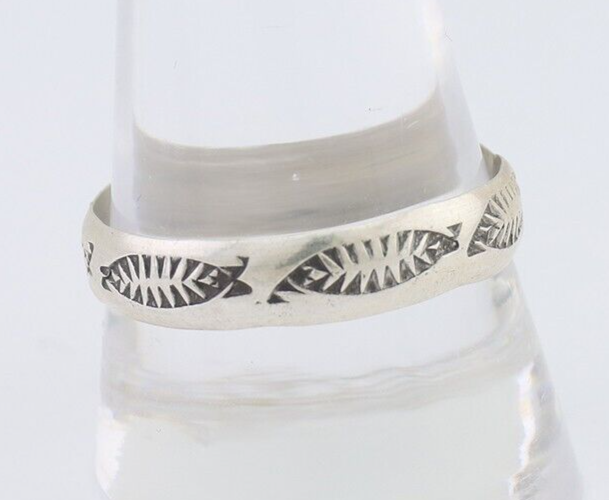 Navajo Hand Stamped Band 925 Silver 5.0 mm Signed Larry Chavez Size 11.75 C.80's