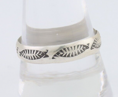 Navajo Hand Stamped Band 925 Silver 5.0 mm Signed Larry Chavez Size 11.75 C.80's