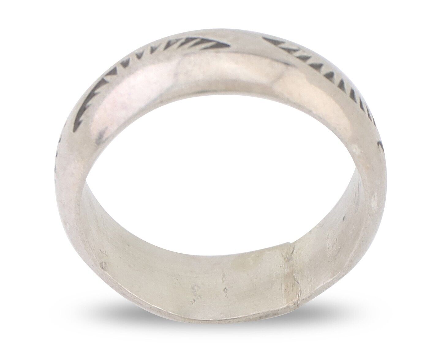 Navajo Hand Stamped Band 925 Silver 6.0 mm Signed Larry Chavez Size 5.0 C.80's