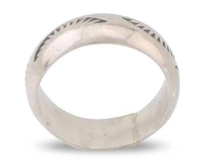Navajo Hand Stamped Band 925 Silver 6.0 mm Signed Larry Chavez Size 5.0 C.80's