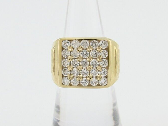 Men Simulated Diamond Pinky Ring 14k Solid Yellow Gold