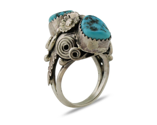 Navajo Handmade Ring 925 Silver Sleeping B Turquoise Artist Signed IHMJ C.80's