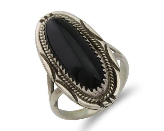Navajo Handmade Ring 925 Silver Black Onyx Native American Artist C.80's