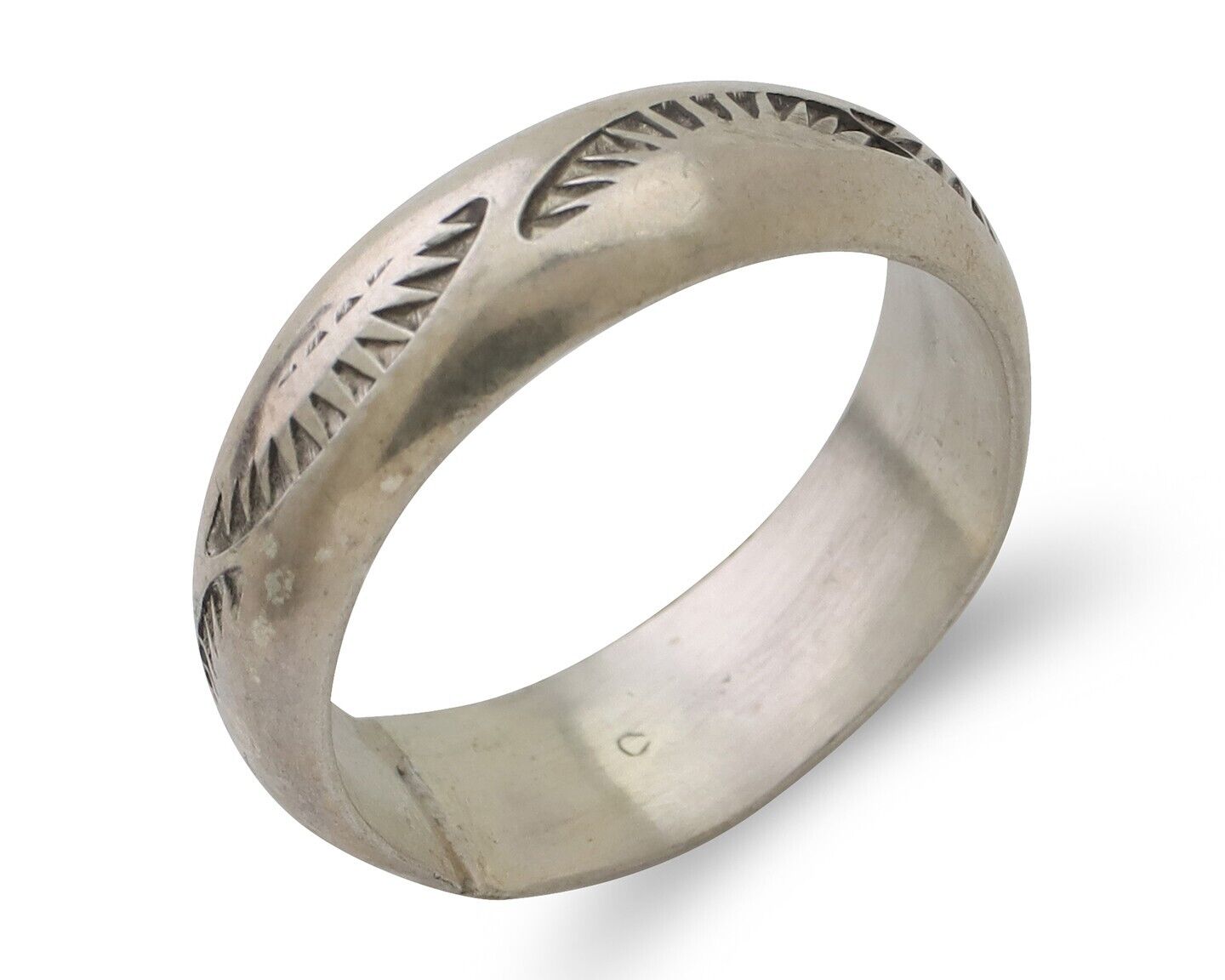 Navajo Hand Stamped Band 925 Silver 6.0 mm Signed Larry Chavez Size 7.5 C.80's