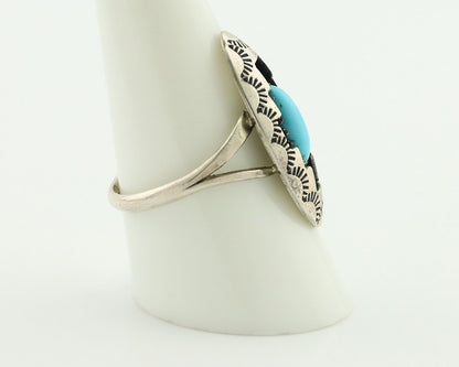 Navajo Ring .925 Silver Sleeping Beauty Turquoise Artist Signed P C.80's