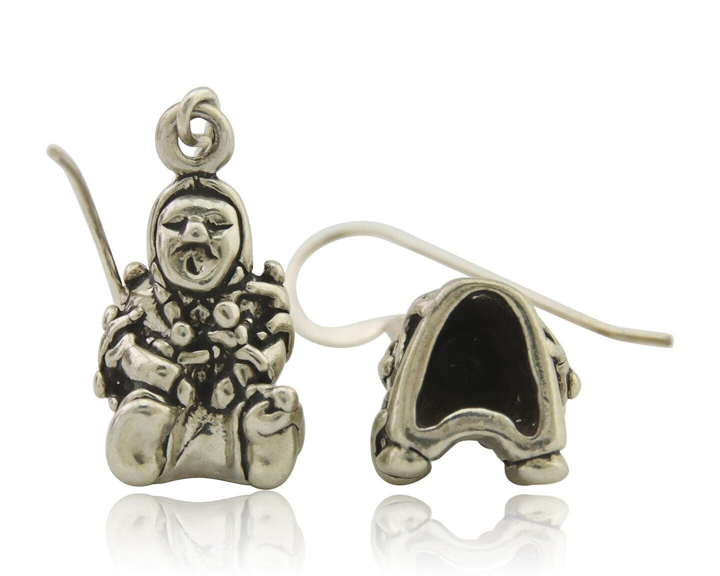 Navajo Earrings 925 Silver Dangle Indian with Kids Native American Artist C.80's