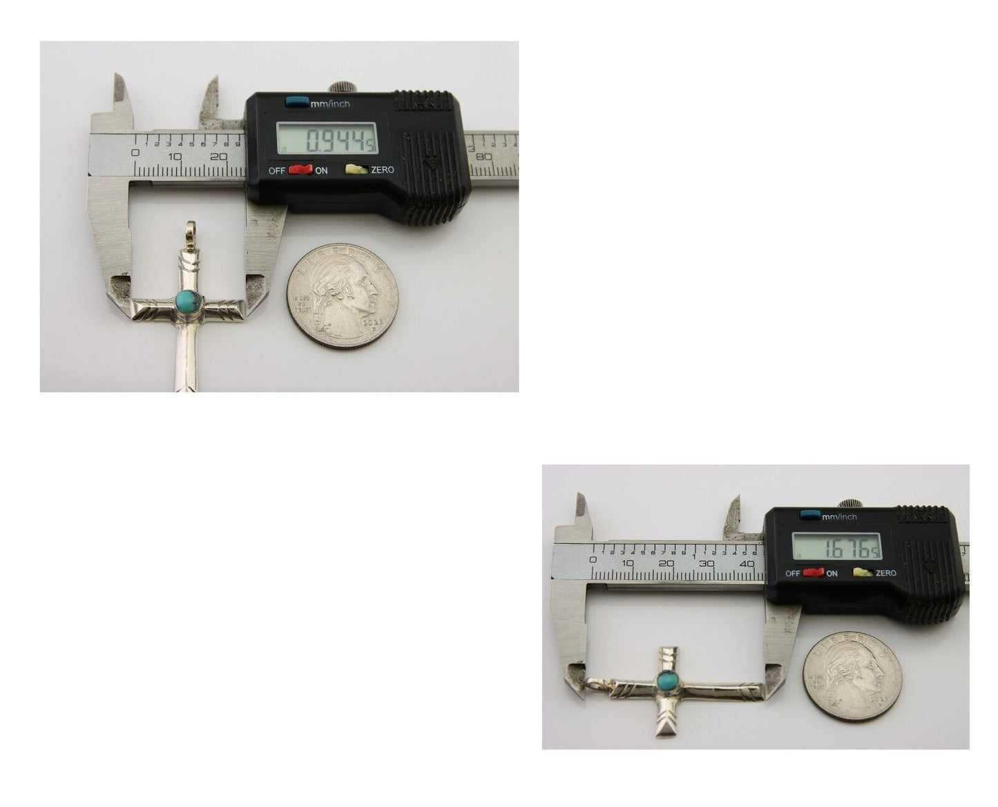 Navajo Sand Cast Cross Pendant 925 Silver Turquoise Artist Signed J Yazzie C.80s