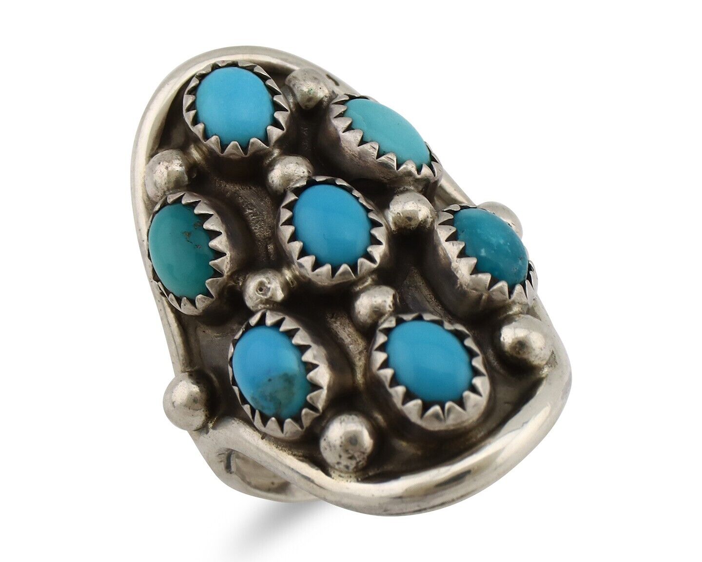 Navajo Ring .925 Silver Natural Blue Turquoise Signed L Henderson C.80's