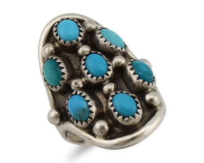Navajo Ring .925 Silver Natural Blue Turquoise Signed L Henderson C.80's