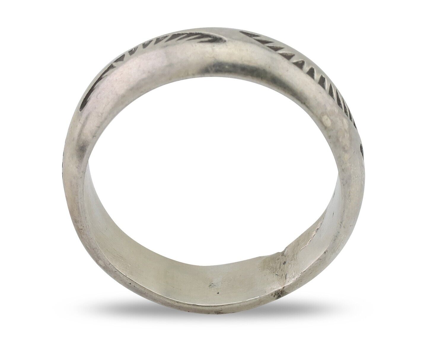 Navajo Hand Stamped Band 925 Silver 6.0 mm Signed Larry Chavez Size 5.5 C.80's