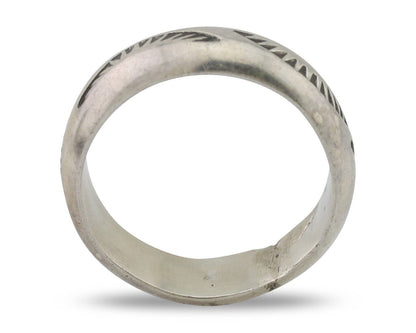 Navajo Hand Stamped Band 925 Silver 6.0 mm Signed Larry Chavez Size 5.5 C.80's