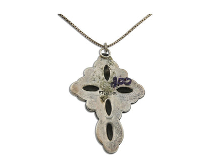 Navajo Cross Hand Stamped Necklace 925 Silver Turquoise Artist JRS C.80's
