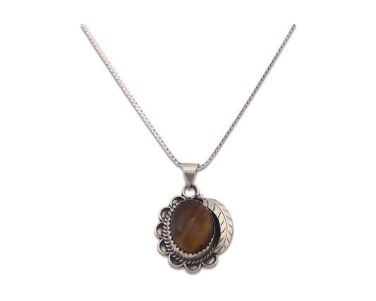 Navajo Sterling Silver Necklace Authentic Tiger Eye Sapphire Vintage Handmade