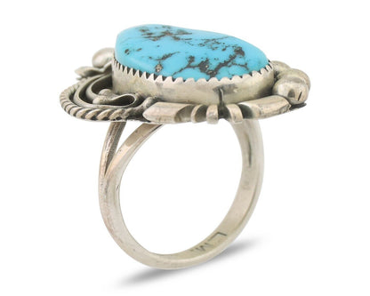 Navajo Ring 925 Silver Sleeping Beauty Turquoise Artist Signed L.M. C.80's