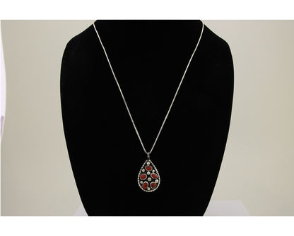 Large Navajo Necklace 925 Silver Mediterranean Coral Artist Signed JR C.80's