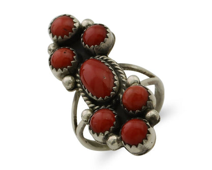 Navajo Ring 925 Silver Mediterranean Coral Native American Artist C.80's