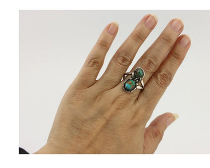 Navajo Ring 925 Silver Natural AAA Blue Turquoise Artist Signed Tom Willeto C80s
