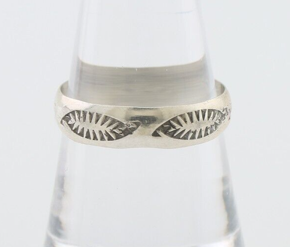 Navajo Hand Stamped Band 925 Silver 5.0 mm Signed Larry Chavez Size 8.5 C.80's