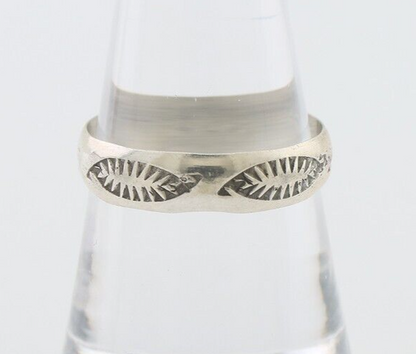 Navajo Hand Stamped Band 925 Silver 5.0 mm Signed Larry Chavez Size 8.5 C.80's