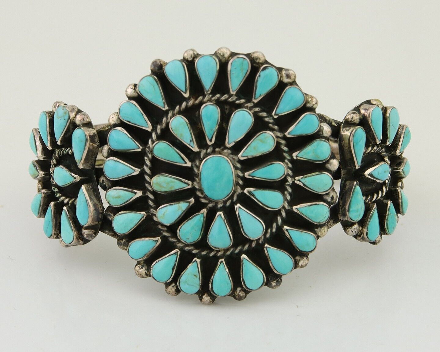 Navajo Bracelet 925 Silver Natural Blue Turquoise Signed RQ C.80's