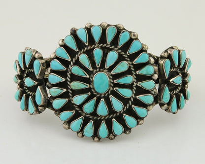 Navajo Bracelet 925 Silver Natural Blue Turquoise Signed RQ C.80's