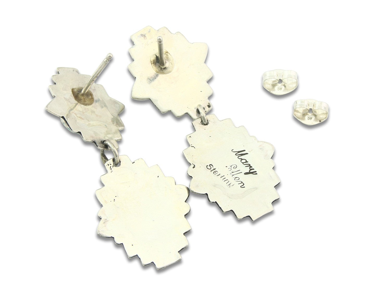 Navajo Earrings Sterling Silver Lapis & Truquoise Vintage Signed Mary Ellen