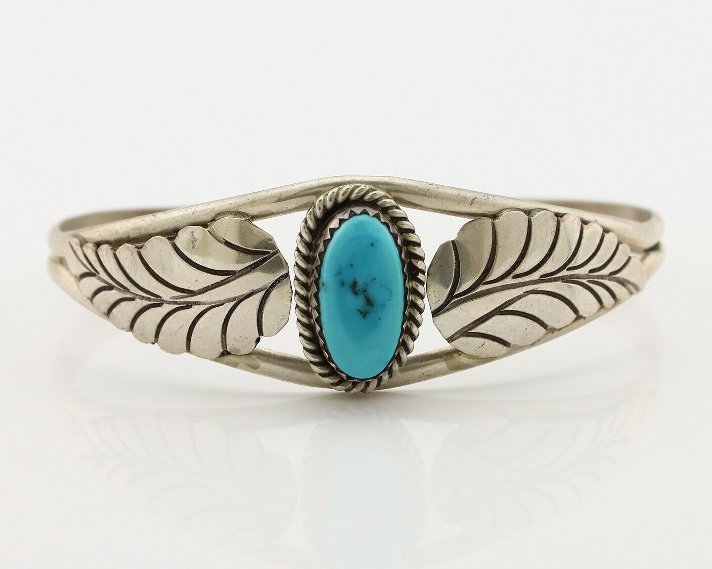 Navajo Handmade Bracelet 925 Silver Natural Blue Turquoise Artist Signed E C.80s