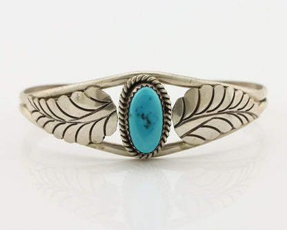 Navajo Handmade Bracelet 925 Silver Natural Blue Turquoise Artist Signed E C.80s