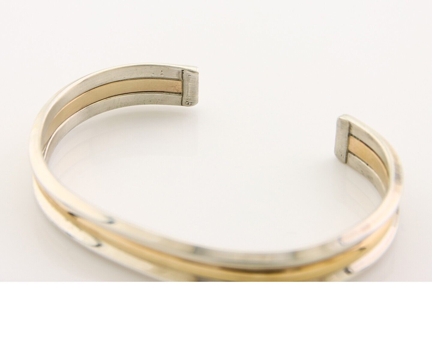 Navajo Bracelet 925 Silver & 12K Gold Cuff Artist Signed TAHE C.80's