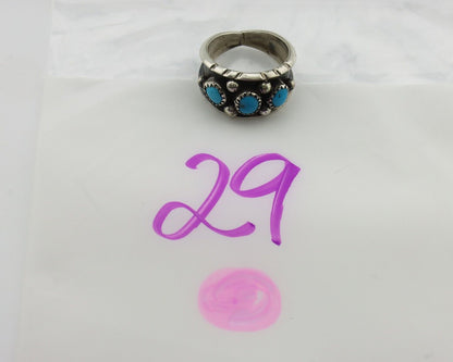 Navajo Ring 925 Silver Sleeping Beauty Turquoise Artist Signed RC C.80's