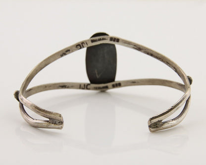 Navajo Hand Stamped Cuff Bracelet Turquoise 925 Silver Artist Signed IJC C.80's