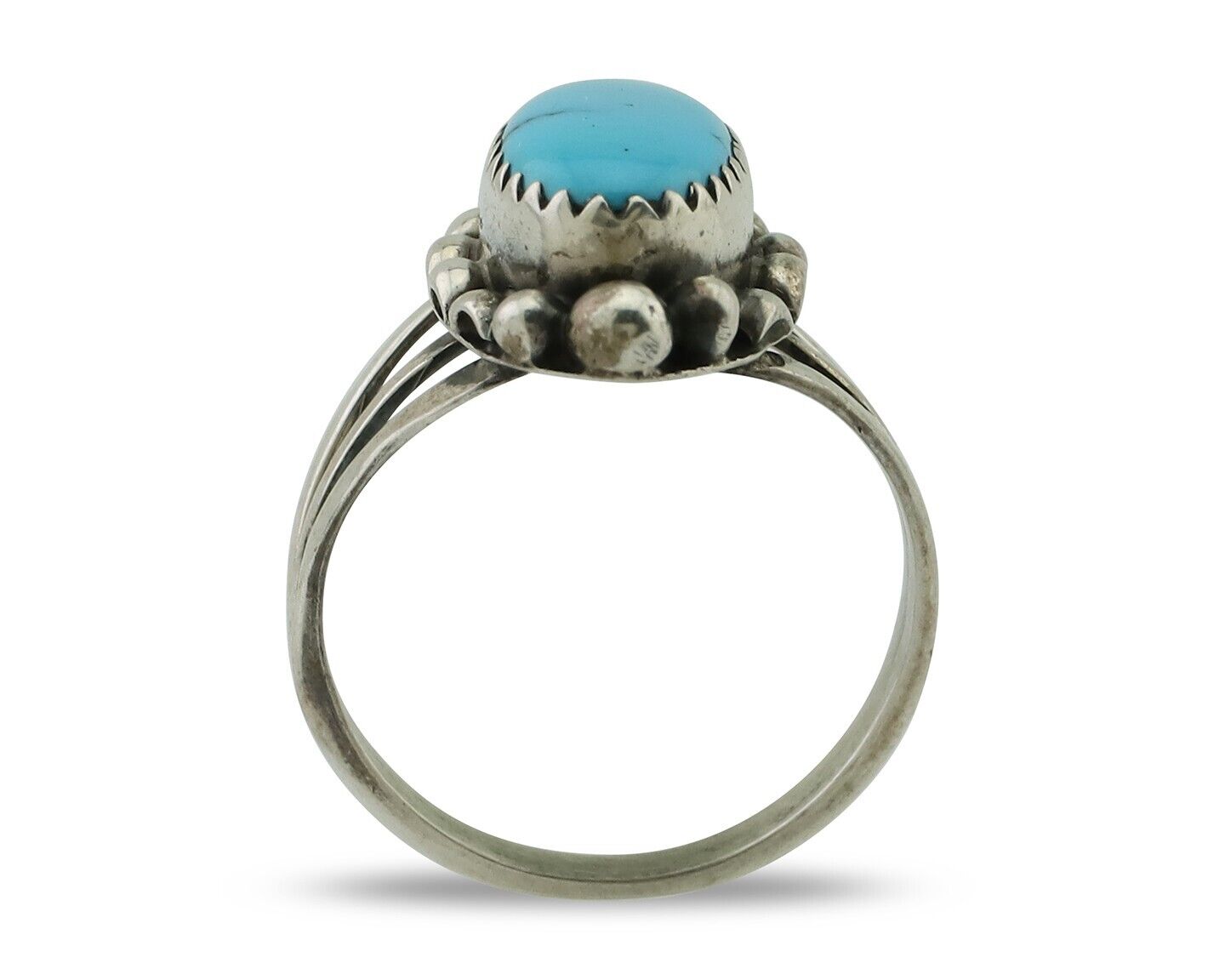 Navajo Ring 925 Silver Sleeping Beauty Turquoise Artist Signed SC C.80's