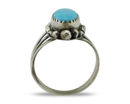 Navajo Ring 925 Silver Sleeping Beauty Turquoise Artist Signed SC C.80's