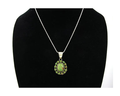 Navajo Necklace Sterling Silver Nalural Green Turquoise Signed Patrick Yazzie