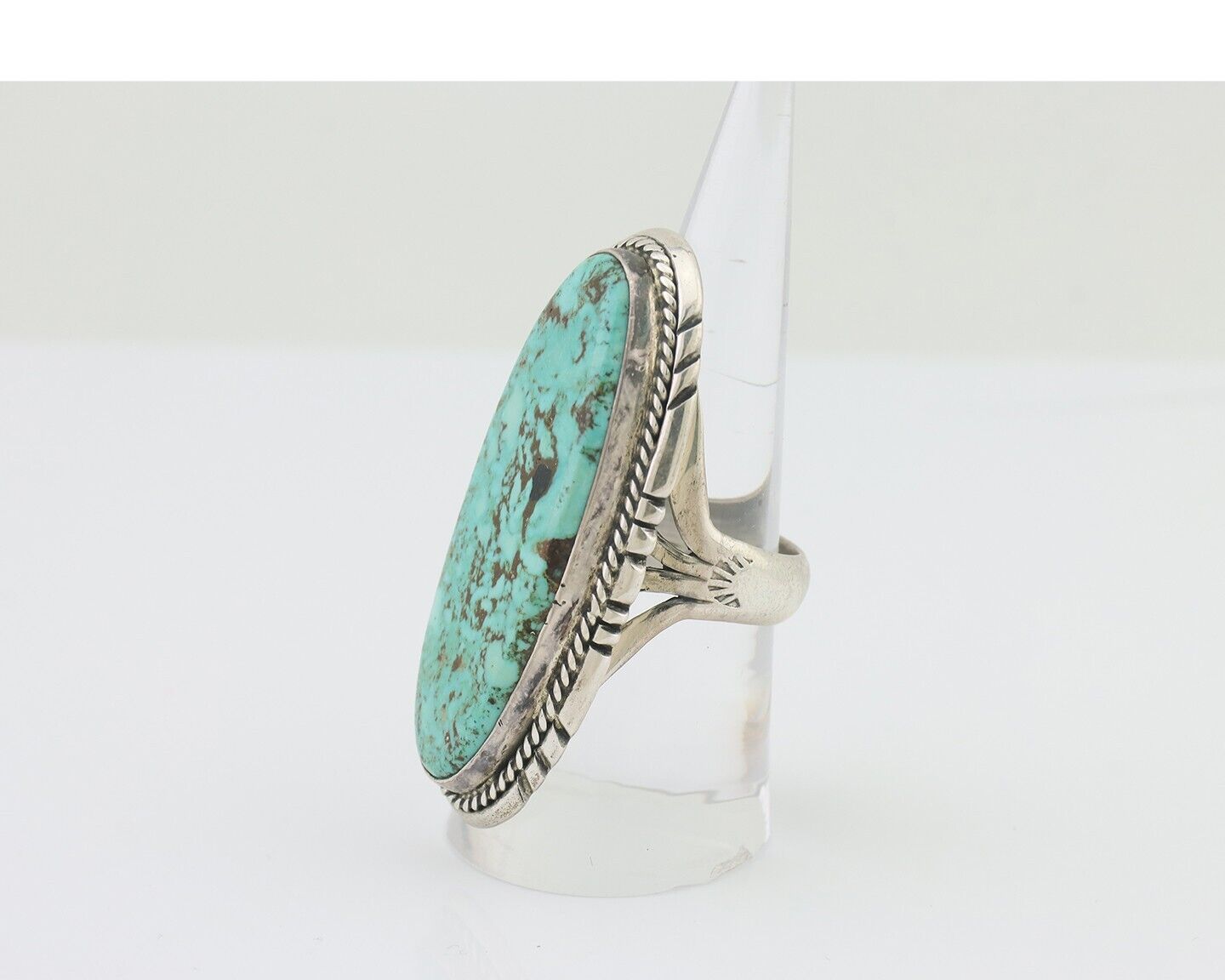Navajo Ring 925 Silver Kingman Turquoise Native American Artist C.80's