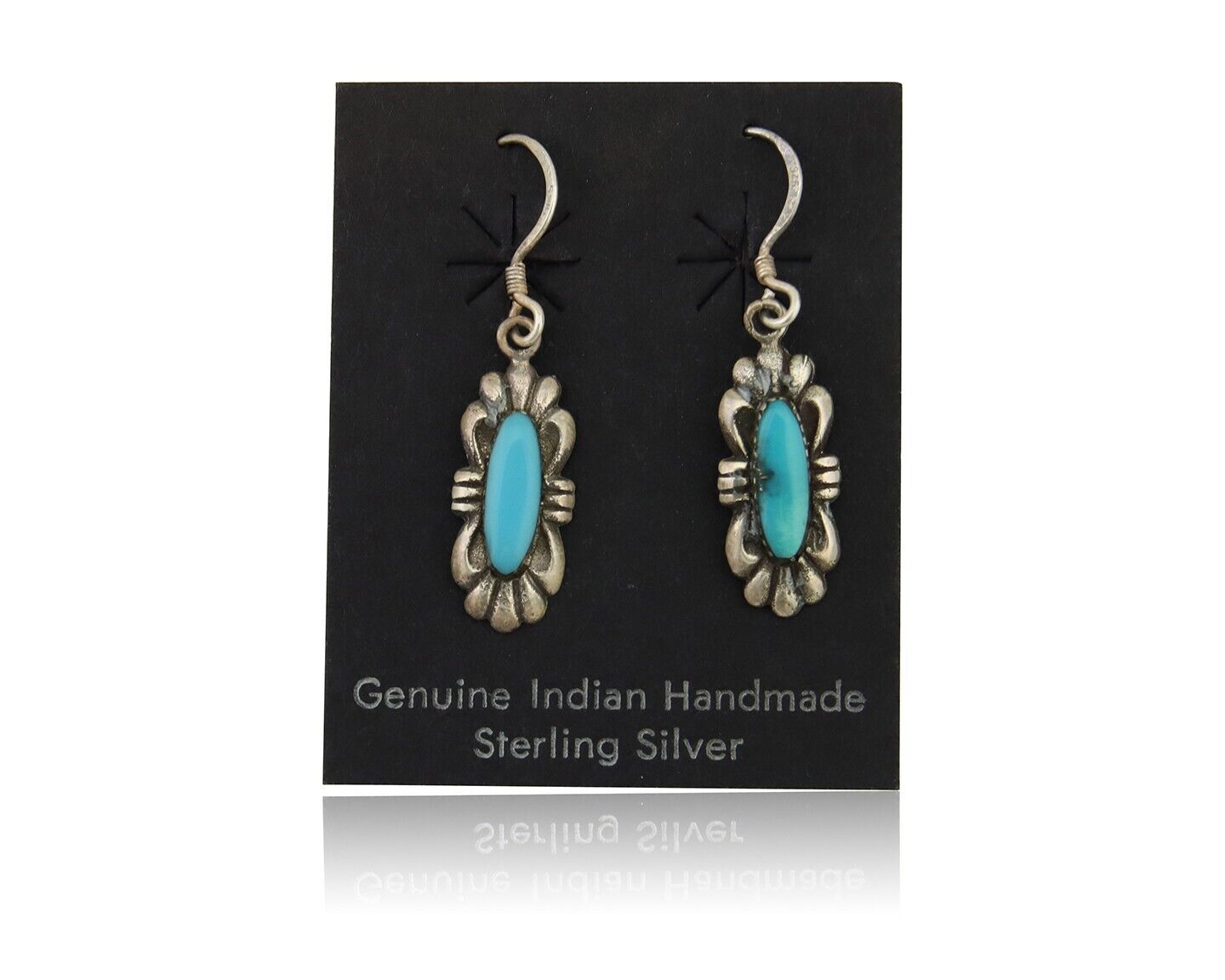 Navajo Hand Stamped Earrings 925 Silver Natural Turquoise Native Artist C.80's