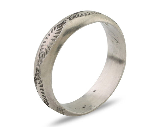 Navajo Hand Stamped Band 925 Silver 6.0 mm Signed Larry Chavez Size 11 C.80's