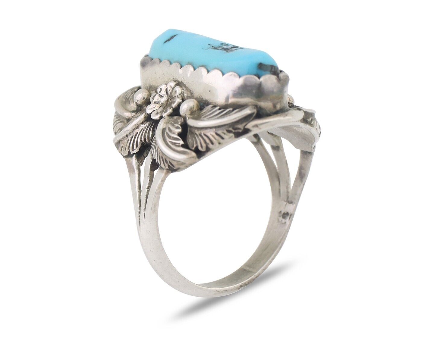 Navajo Ring 925 Silver Sleeping Beauty Turquoise Signed Julia Martinez C.80's