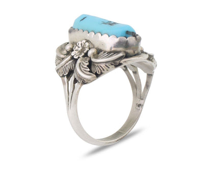 Navajo Ring 925 Silver Sleeping Beauty Turquoise Signed Julia Martinez C.80's