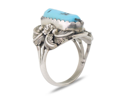 Navajo Ring 925 Silver Sleeping Beauty Turquoise Signed Julia Martinez C.80's