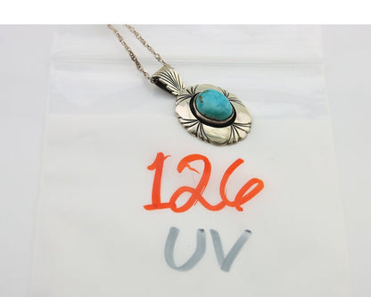 Navajo Necklace 925 Silver Natural Turquoise Artist Signed Kee C.80's