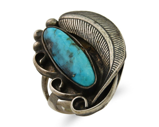 Navajo Ring 925 Sterling Blue Turquoise Native American Artist C.80's
