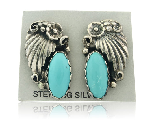 Navajo Earrings Sterling Silver Natural Turquoise Vintage Authentic