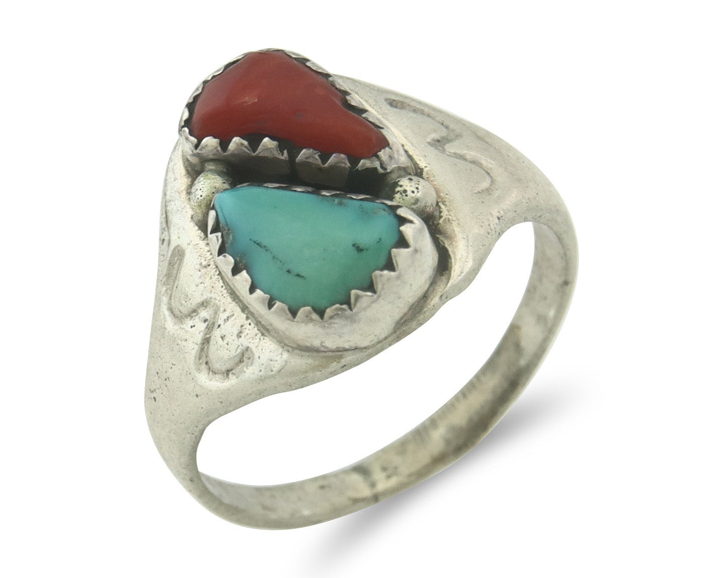 Vintage Navajo Ring 925 Sterling Silver Natural Gemstone Authentic Size 7.75
