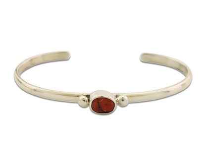 Navajo Bracelet .925 Silver Mediterranean Red Coral Cuff Native Artist C.80's