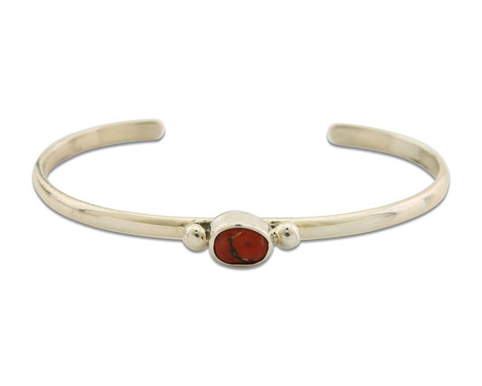 Navajo Bracelet .925 Silver Mediterranean Red Coral Cuff Native Artist C.80's