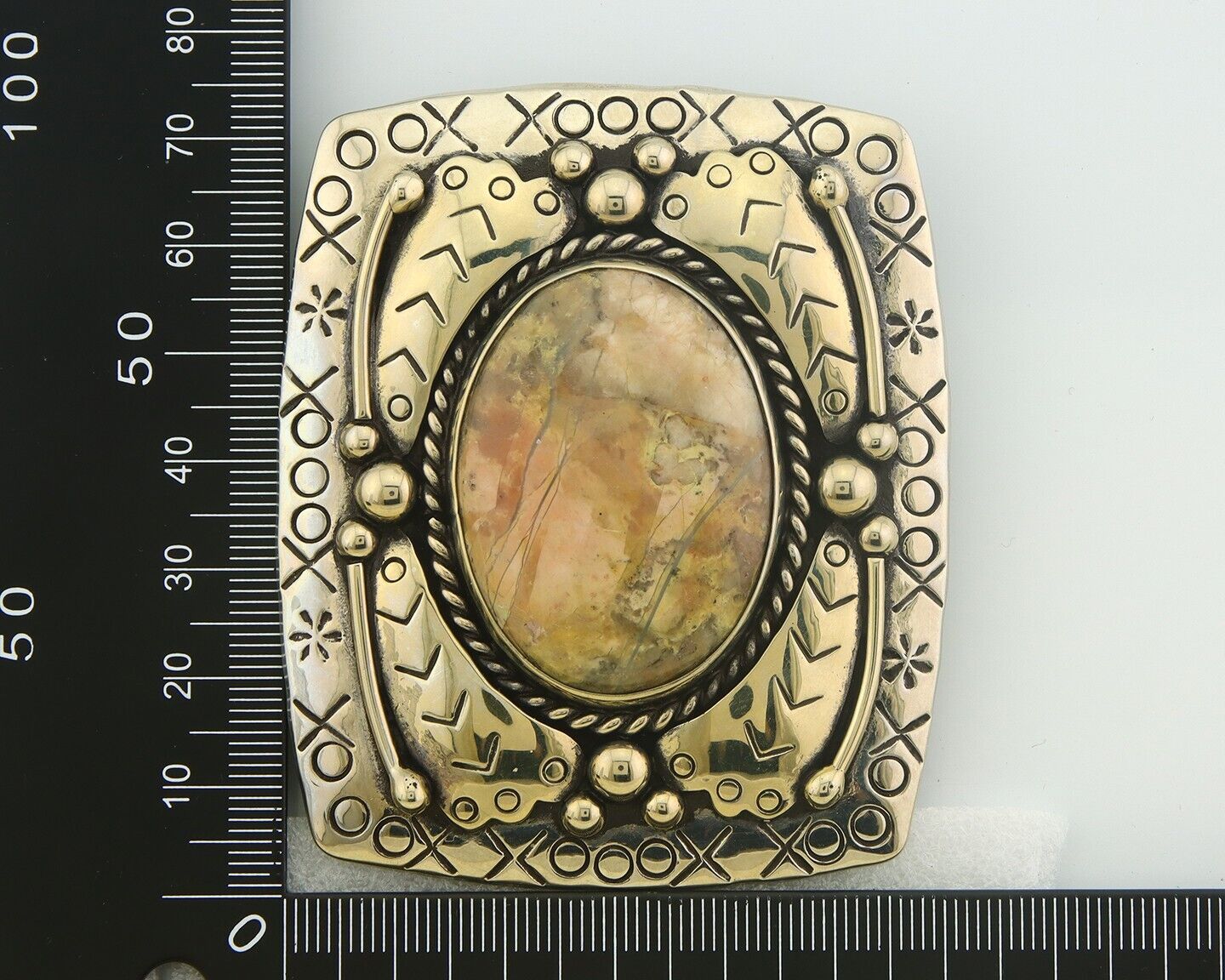 Navajo Belt Buckle .999 Nickel Agate Native Artist Handmade 2.5 x 3.0 in C.80s