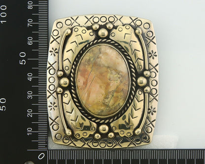 Navajo Belt Buckle .999 Nickel Agate Native Artist Handmade 2.5 x 3.0 in C.80s