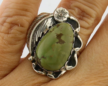 Navajo Ring .925 Sterling Green Turquoise Artist Signed Guerro C.80's